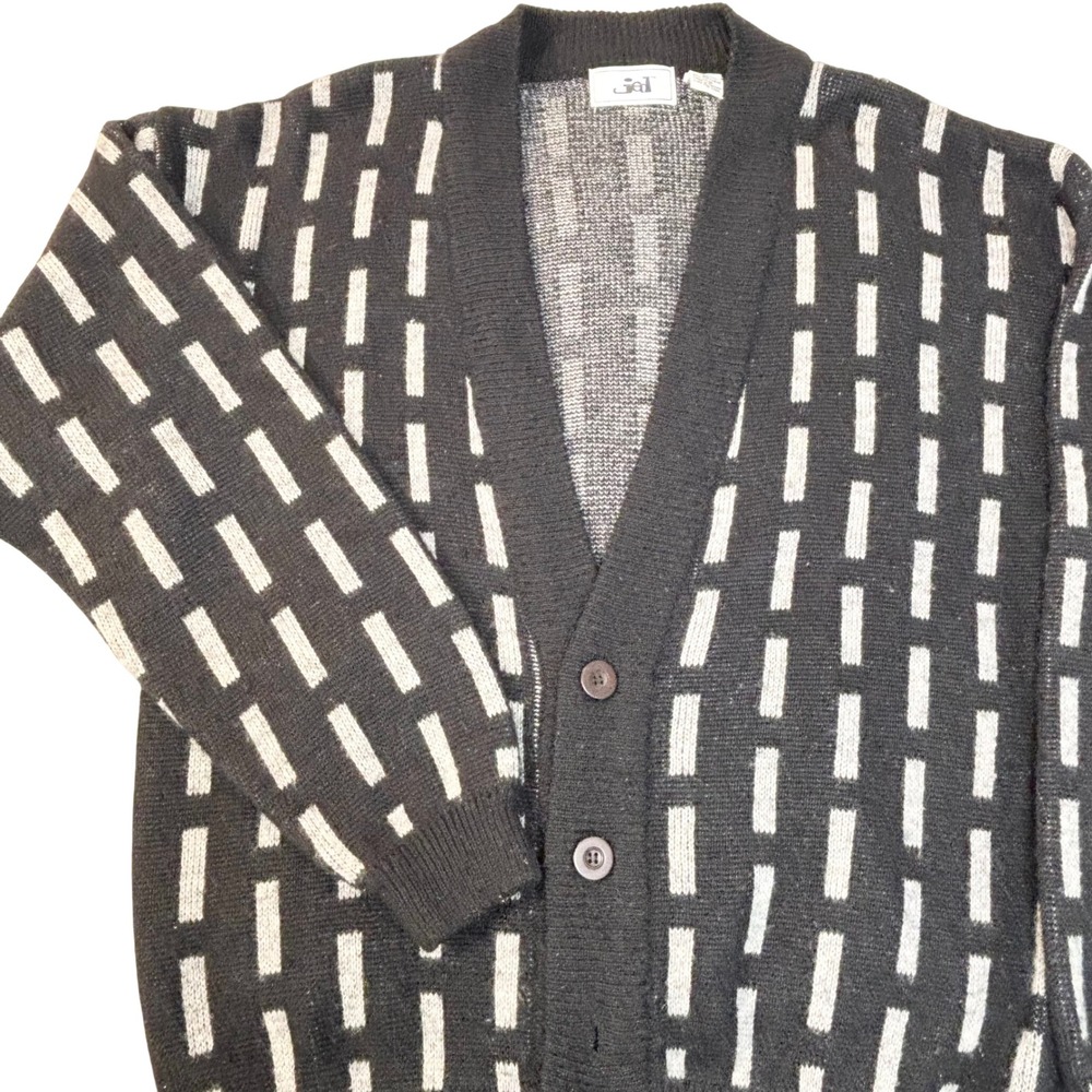 Vintage Jed cardigan grandpa sweater men's medium black‎ geometric print